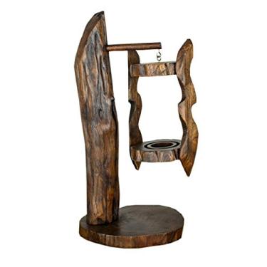 Imagem de pcagfaajmh Castiçal decorativo castiçal de teca esculpido à mão suporte de vela retrô criativo suporte de vela de madeira romântico decoração (cor: marrom tamanho: 16 x 16 x 40 cm)