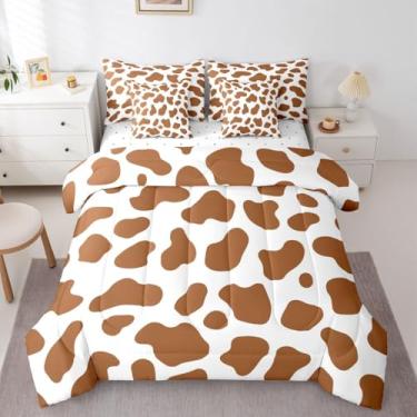 Imagem de Erosebridal Conjunto de edredom solteiro com estampa de vaca, 7 peças, lençol com desenho animado rústico de animais de fazenda, gado kawaii, para decoração de quarto