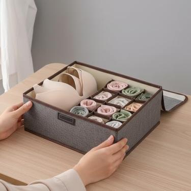 Imagem de Caixa organizadora de roupa íntima com 13 compartimentos e divisória de gaveta para meias, sutiãs, gravatas e armazenamento de armário (cinza)