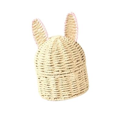 Imagem de MotiveTech Cesto de Armazenamento Artesanal em Corda de Papel com Desenho Animado para Crianças, Caixa de Brinquedos Criativa com Tampa, Orelha Rosa, Tamanho real