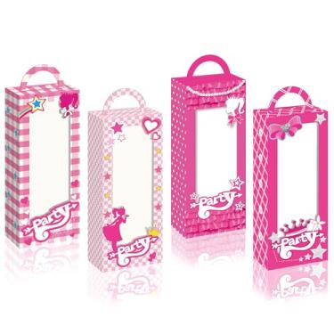 Imagem de Conjunto de 12 caixas de presente com tema rosa vibrante, designs de festa, fada mágica, coração doce, princesa estrelada, garota glamourosa, perfeito para aniversários, celebrações e lembrancinhas de