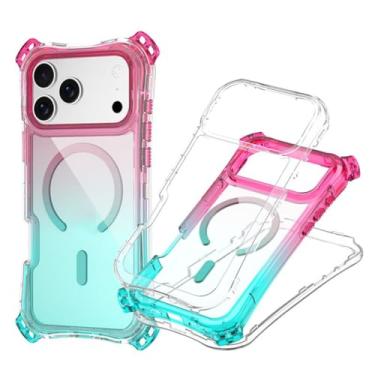 Imagem de Capa protetora 3 em 1 com airbag nos quatro cantos para iPhone 17, 14, 15 Plus, 13, 12 Pro Max, com ímã e efeito degradê (para iPhone 16 Plus/Rosa e Verde Menta)