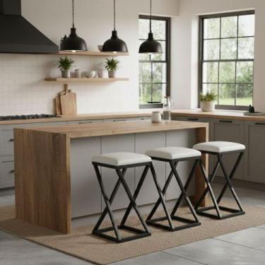 Imagem de Kit 3 Banco Banqueta 80 cm Alta Bancada Gourmet Bistrô material sintét