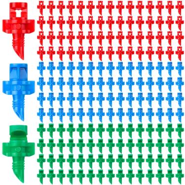 Imagem de 360 unidades de emissores de irrigação por gotejamento, aspersor de névoa de irrigação de 3 cabeças coloridas, micropulverizador de refração aplicável para sistema de irrigação de gramado (90/180/360