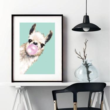 Imagem de Quadro Lhama Bola Chiclete - 60X48Cm