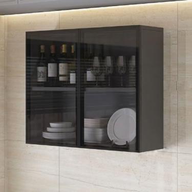 Imagem de Armário de armazenamento de madeira maciça montado na parede com porta de vidro – Organizador versátil de cozinha, banheiro ou varanda (60 x 30 x 60 cm) - Armário de parede elegante para soluções de