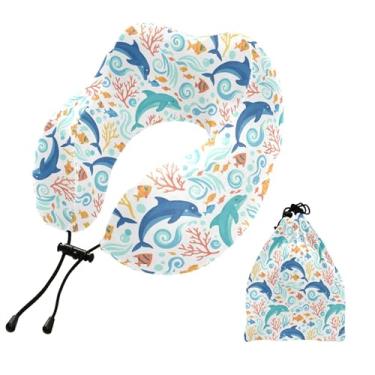 Imagem de Burbuja Almofada de pescoço de golfinho para viagem, almofada de viagem de espuma viscoelástica para suporte de cabeça de carro de avião dormindo, lavável na máquina e portátil