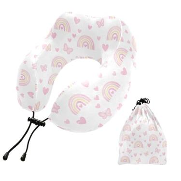 Imagem de Burbuja Almofada de pescoço de borboletas arco-íris para viagem, almofada de viagem de espuma viscoelástica para dormir, suporte de cabeça de avião de carro, lavável na máquina e portátil