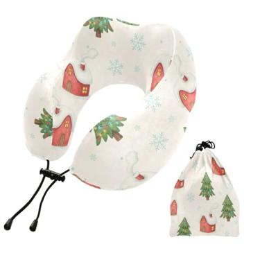 Imagem de Burbuja Almofada de pescoço de árvore de inverno para viagem, almofada de viagem de espuma viscoelástica para dormir, suporte de cabeça de avião de carro, lavável na máquina e portátil