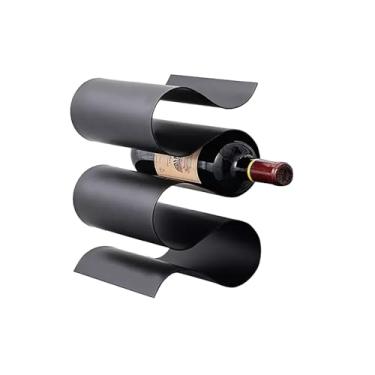 Imagem de Rack de vinho preto - Suporte de vidro elegante e armazenamento de garrafa para sala de estar, bar ou sala de jantar - Prateleira de exibição elegante para garrafas de vinho e licor - decoração de