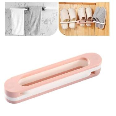 Imagem de ORGANIZADOR DE SAPATOS PAREDE SUPORTE PARA 3 PARES 6 CHINELOS PANTUFA ARMARIO GUARDA ROUPA ROSA