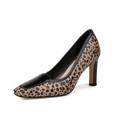 Imagem de Clmhoe Sapato social feminino salto bloco sapato feminino estampa de chita couro sintético festa confortável sapatos sociais para mulheres, Cheetah marrom, 38