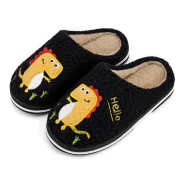 Imagem de INMINPIN Pantufas aconchegantes para meninos e meninas, quente, de pelúcia, de algodão, para crianças, dinossauro, para uso interno, antiderrapante, Preto - R, 12-12.5 Little Kid