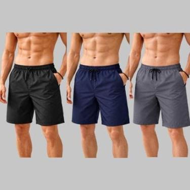 Imagem de Kit 3 Bermuda Masculina Tactel Casual Leve Cós Elástico-Masculino