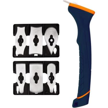 Imagem de MANUFORE Raspador de tinta de contorno macio, 6 peças de lâminas de aço inoxidável diferentes para remover tinta, verniz, calafetagem de massa ou ferrugem para raspar várias superfícies de madeira