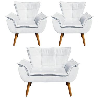 Imagem de Kit 01 Namoradeira e 02 Poltronas Opala Suede Pés Palito