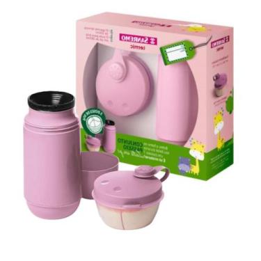 Imagem de CJ GARRAFA 250ML + POTE LEITE EM PO / Rosa VOLTA AS AULAS - Sanremo