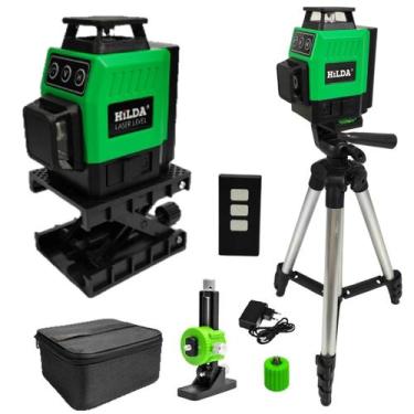 Imagem de Nível a laser 12 linhas 2 baterias Suporte Controle Tripé de 1 metro -