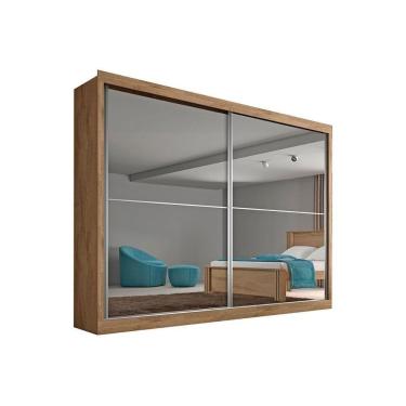 Imagem de Guarda Roupa Casal 2 Portas De Correr E 4 Gavetas C/ Espelho Verona Plus Amêndoa - Europa