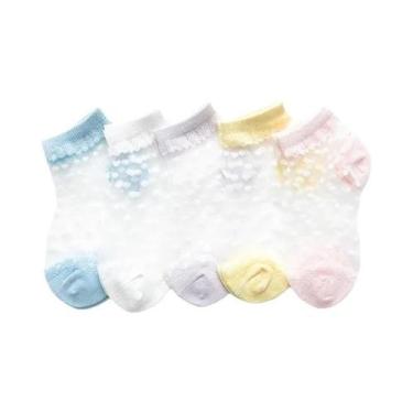 Imagem de Meias De Tornozelo De Renda Respirável Para Meninas, 5 Pares, Algodão 