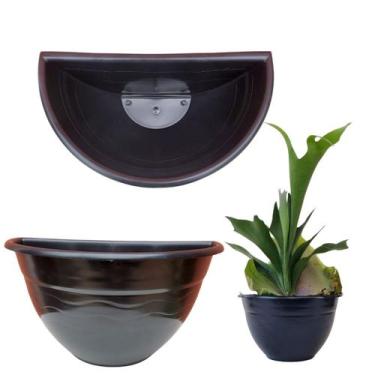 Imagem de Kit 3 Vaso Cuia De Parede Meia Lua Preto Jardim Vertical - Orquiflora