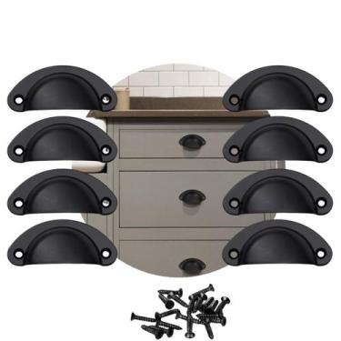 Imagem de Kit 8 Puxador Concha Para Móveis Gavetas Armário Preto Fosco - Importa