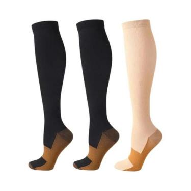 Imagem de Meias De Compressão Unissex De Cobre 3 Pares Até O Joelho Antifadiga A