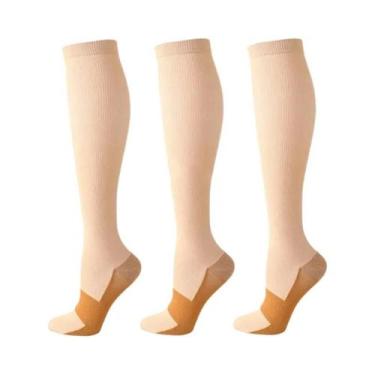 Imagem de Meias De Compressão Unissex De Cobre 3 Pares Até O Joelho Antifadiga A