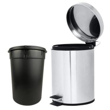 Imagem de Lixeira Inox Com Com Cesto, Alça E Pedal 8 Litros - Inox Luxo