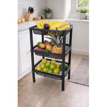 Imagem de Cesto Organizador Multiuso 3 Andares Fruteira Plástico Preto Antares