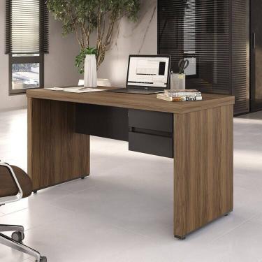 Imagem de Mesa para Escritório Diretor em Tamburato com 2 Gavetas 140cm Elegance Nogal/Preto