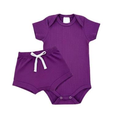 Imagem de Kit Body Bebê Canelado + Bermudinha Shorts Tapa Fraldas Baby - Fofotin