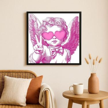 Imagem de Quadro Decorativo Anjinho Good Vibes- 33x33cm - com vidro