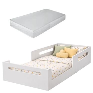 Imagem de Cama Infantil Montessoriana Para Quarto De Criança Em Mdf Com Proteção Lateral e Colchão