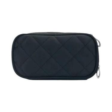 Imagem de Bolsa De Cosméticos Feminina Preta Impermeável De Dupla Camada Com Esp