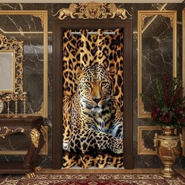 Imagem de Cortina de porta de leopardo africano 132 cm L x 213 cm C Cortina blackout com estampa de guepardo para porta de armário cortina de pele de animal selvagem para corredor e sala de estar