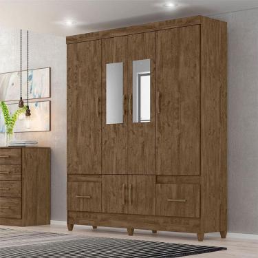 Imagem de Guarda Roupa Casal Ambiente MS912 6 Portas Castanho Wood com Espelho - Moval