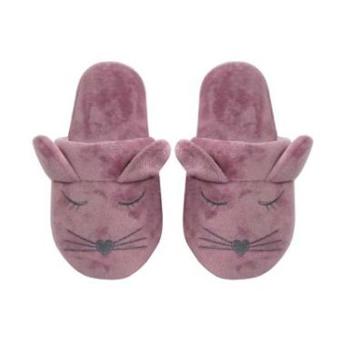 Imagem de Chinelo de Quarto Infantil 25/26 Poliéster Gato Lilás Basic+ Antiderrapante