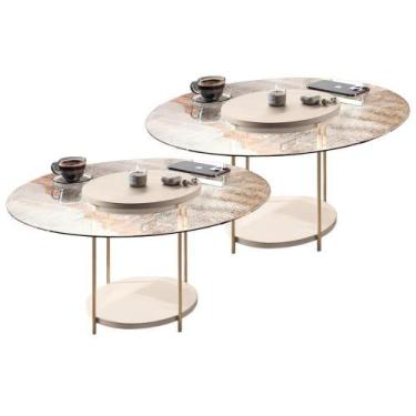 Imagem de Kit 02 Mesas De Centro Para Sala Redonda Tampo Vidro Pés Aço Allure B0