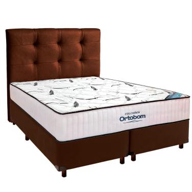 Imagem de Cama Box Com Colchão Queen High Foam Ortobom + Cabeceira Marrom