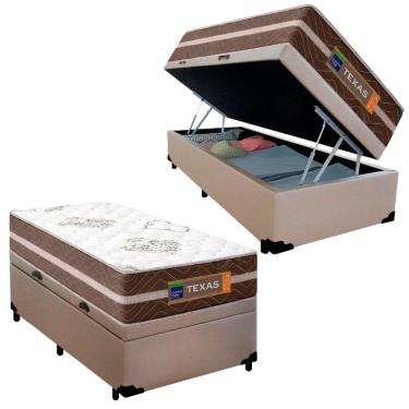 Imagem de Cama Box Baú Solteiro Sintético + Colchão Molas Ensacadas Texas Prime Colchões 88cm - Suporta Até 120 Kg Por Pessoa