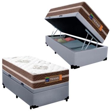 Imagem de Cama Box Baú Solteiro Sintético + Colchão Molas Ensacadas Texas Prime Colchões 88cm - Suporta Até 120 Kg Por Pessoa