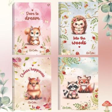 Imagem de Kit 04 Caderno Brochura Grande Universitário Pautado Animais Fofos 48 
