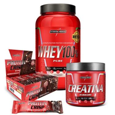 Imagem de Kit Whey 100% Morango + Crisps Bar + Creatina 300g - Integralmedica, B