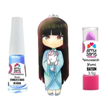 Imagem de Kit Esmalte a Base de Água + Batom Infantil Amusant Princesinha Yumi