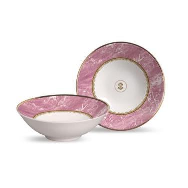 Imagem de Conjunto 6 bowls decorados 300ml Marble Rosa - Alleanza Cerâmica