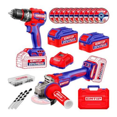 Imagem de Kit Furadeira Parafusadeira Impacto Esmerilhadeira Emtop, 20V