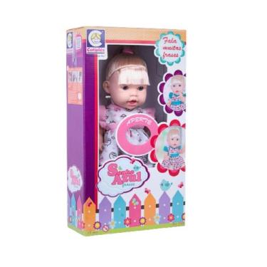 Imagem de Brinquedo Boneca Sonho Azul Loira Fala Diversas Frases Plástico Vinil 