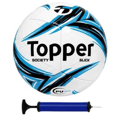 Imagem de Bola de Futebol Society Topper Slick + Bomba de Ar, Azul