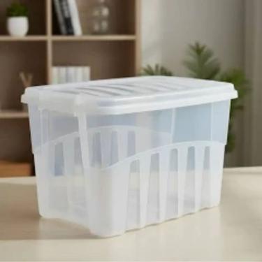 Imagem de Caixa Organizadora Gran Box 19L com Tampa Plástica Transparente Empilhável para Escritório e Casa Plasútil
